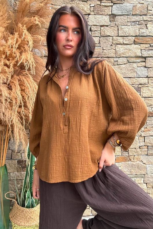 Annie Cushion Cotton Laurie Blouse Hazelnut